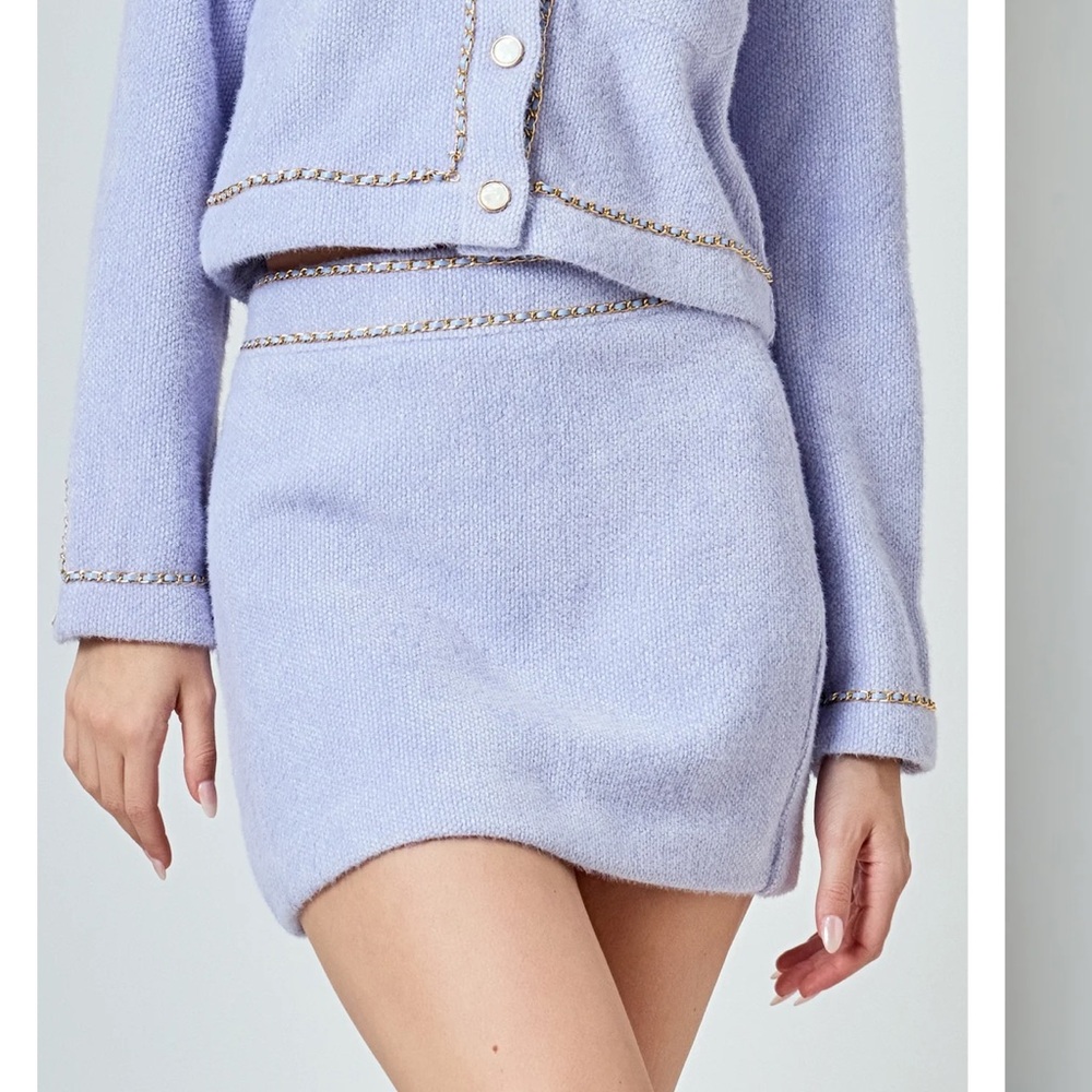 Endless Rose Chain-Trimmed Mini Skirt in Powder Blue Size XS